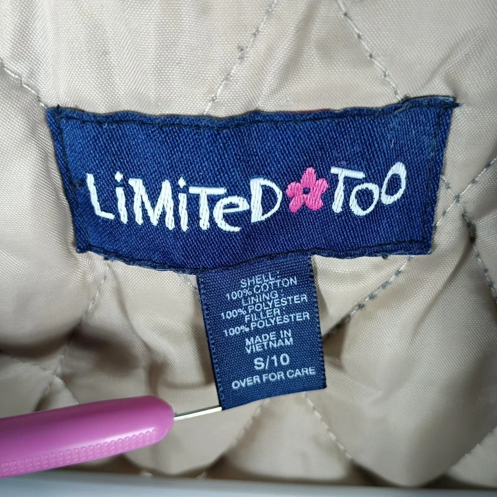 Limited Too Denim Jacket Girls Size 10 Blue Hooded Quilted Lined Y2K